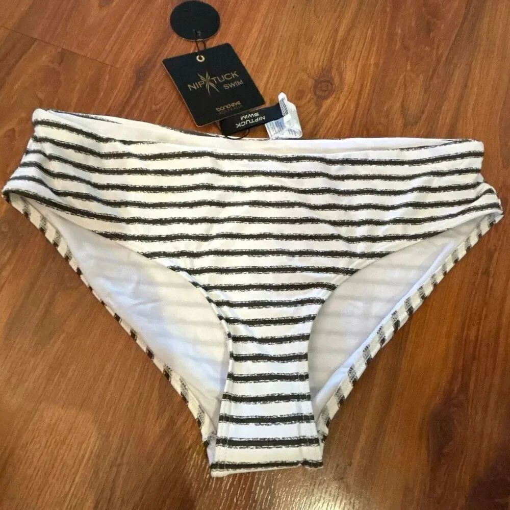 NWT Niptuck gray and white striped full coverage bottom bathing suit Bottom biki